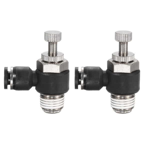 Uxcell 2pcs SL1/4-NPT1/4 Air Flow Control Valve Push to Connect Fitting 1/4 Inch OD 1/8 Inch NPT 90 Degree Elbow Air Hose Control Valve Fitting Push Lock, Black