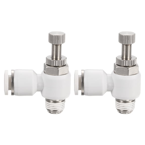 Uxcell 2pcs SL1/4-NPT1/8 Air Flow Control Valve Push to Connect Fitting 1/4 Inch OD 1/8 Inch NPT 90 Degree Elbow Air Hose Control Valve Fitting Push Lock, White