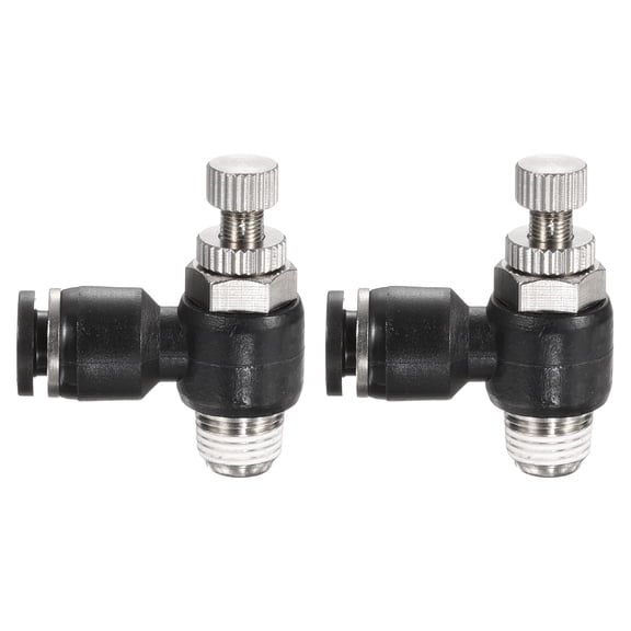 Uxcell 2pcs SL1/4-NPT1/8 Air Flow Control Valve Push to Connect Fitting 1/4 Inch OD 1/8 Inch NPT 90 Degree Elbow Air Hose Control Valve Fitting Push Lock, Black