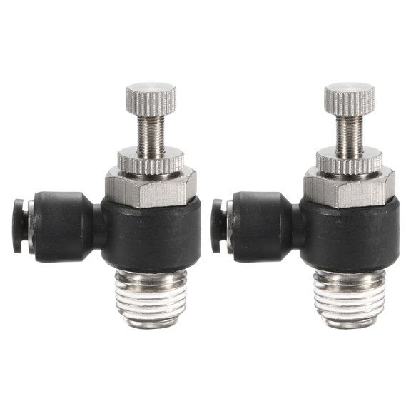 Uxcell 2pcs SL1/8-NPT1/4 Air Flow Control Valve Push to Connect Fitting 1/4 Inch OD 1/8 Inch NPT 90 Degree Elbow Air Hose Control Valve Fitting Push Lock, Black