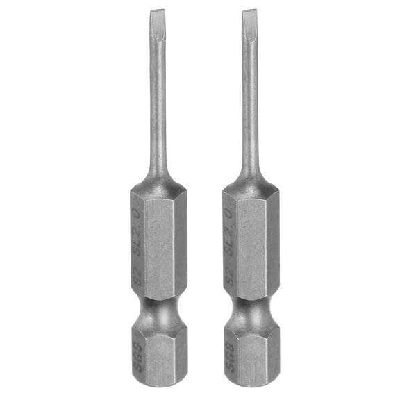 Uxcell 2pcs SL2 Slotted Screwdriver Bits 2mm Slotted Tip 1/4" Hex Shank 50mm (2") Long Magnetic Flat Head S2 Steel Screw Driver Drill Bits Industrial Power Screwdriver Bit
