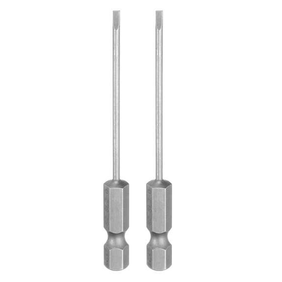 Uxcell 2pcs SL2 Slotted Screwdriver Bits 2mm Slotted Tip 1/4" Hex Shank 75mm (3") Long Magnetic Flat Head S2 Steel Screw Driver Drill Bits Industrial Power Screwdriver Bit