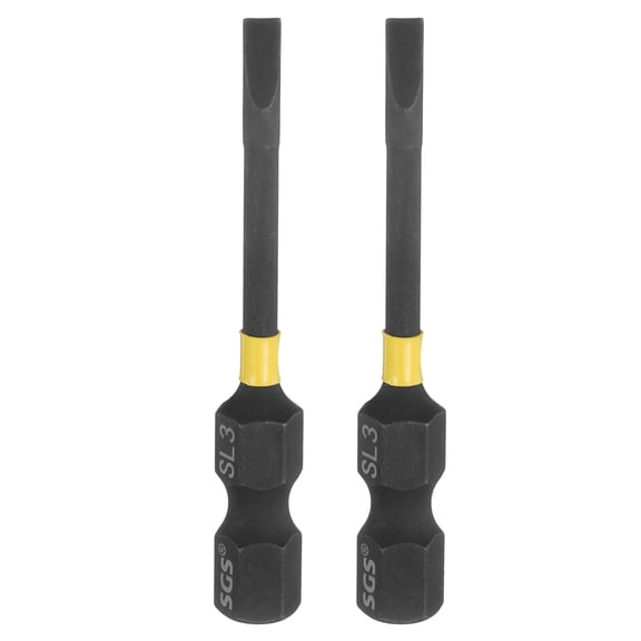 Uxcell 2pcs SL3 Slotted Impact Screwdriver Bits 1/4" Hex Shank 2" Long Magnetic Bit