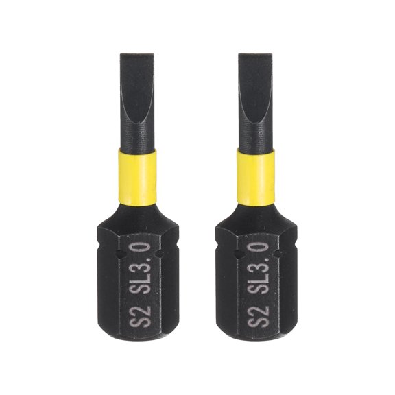 Uxcell 2pcs SL3 Slotted Screwdriver Bit 1/4" Hex Shank 25mm/1" Length Magnetic Flat Head Hex Bits S2 Steel Screw Driver Bit Industrial Grade Electric Drill Bits