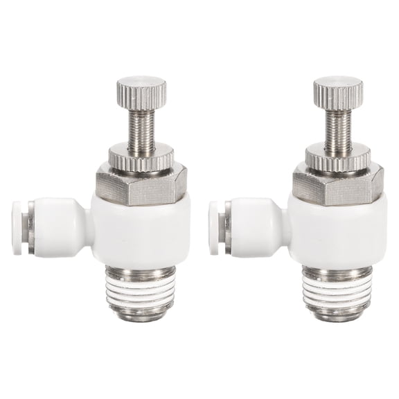 Uxcell 2pcs SL4-NPT1/4 Air Flow Control Valve Push to Connect Fitting 1/4 Inch OD 1/8 Inch NPT 90 Degree Elbow Air Hose Control Valve Fitting Push Lock, White
