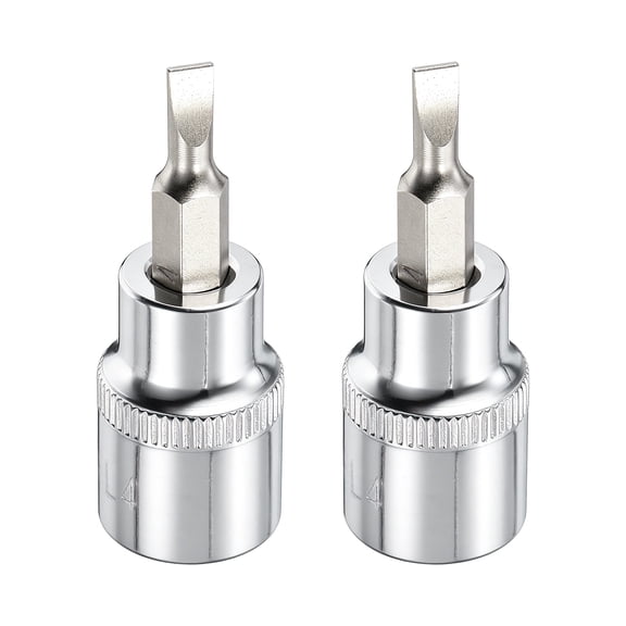 Uxcell 2pcs SL4 Slotted Bit Socket 4mm Metric Slotted Tip 3/8" Drive 2" (48mm) Long CR-V Steel Screw Driver Drill Bit Socket Wrench for Flat Head Screws Bolts