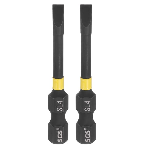 Uxcell 2pcs SL4 Slotted Impact Screwdriver Bits 1/4" Hex Shank 2" Long Magnetic Bit