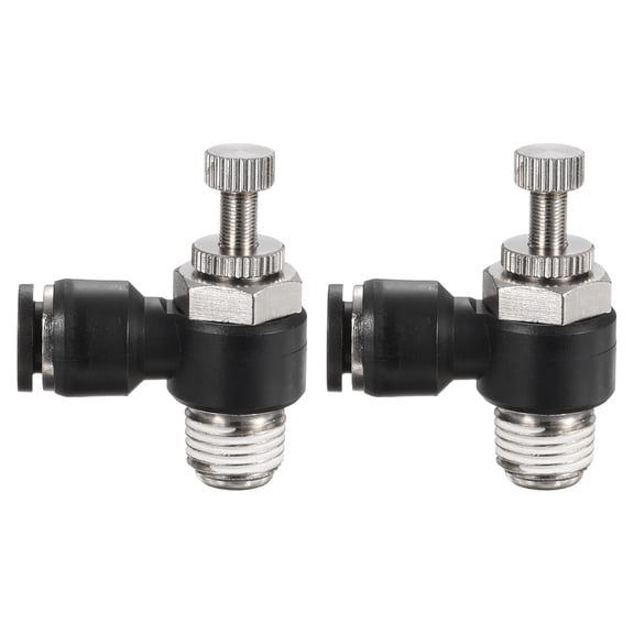 Uxcell 2pcs SL5/16-NPT1/4 Air Flow Control Valve Push to Connect Fitting 1/4 Inch OD 1/8 Inch NPT 90 Degree Elbow Air Hose Control Valve Fitting Push Lock, Black