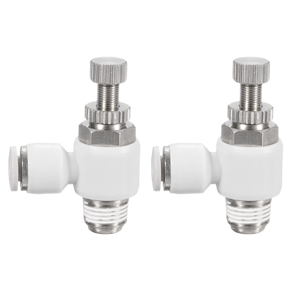 Uxcell 2pcs SL5/32-NPT1/8 Air Flow Control Valve Push to Connect Fitting 1/4 Inch OD 1/8 Inch NPT 90 Degree Elbow Air Hose Control Valve Fitting Push Lock, White