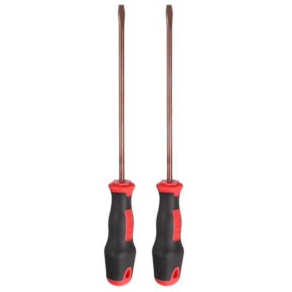 Uxcell 2pcs SL6 Flat Head Screwdriver 10.63" Magnetic Screwdrivers 4.72" Heat-Treated S2 Alloy Steel with Ergonomic Handle for DIY Repairing, Red Brown