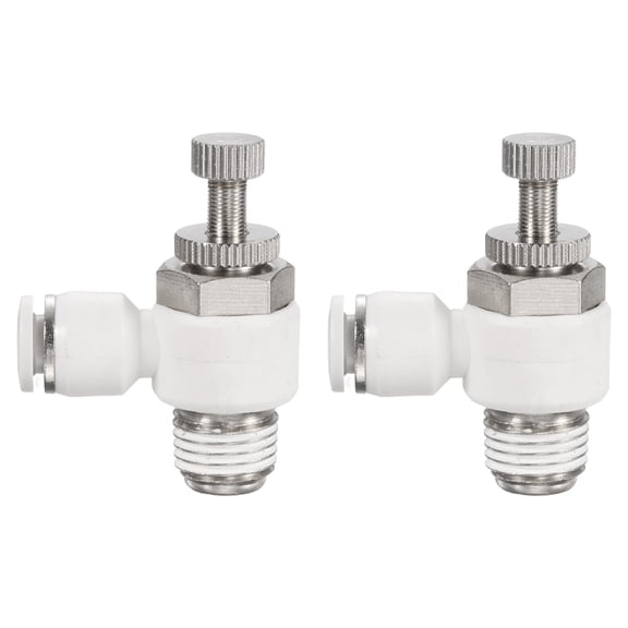 Uxcell 2pcs SL6-NPT1/4 Air Flow Control Valve Push to Connect Fitting 1/4 Inch OD 1/8 Inch NPT 90 Degree Elbow Air Hose Control Valve Fitting Push Lock, White