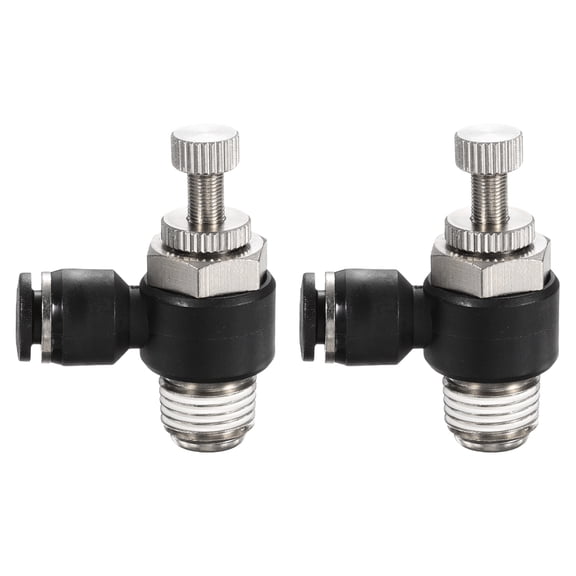 Uxcell 2pcs SL6-NPT1/4 Air Flow Control Valve Push to Connect Fitting 1/4 Inch OD 1/8 Inch NPT 90 Degree Elbow Air Hose Control Valve Fitting Push Lock, Black
