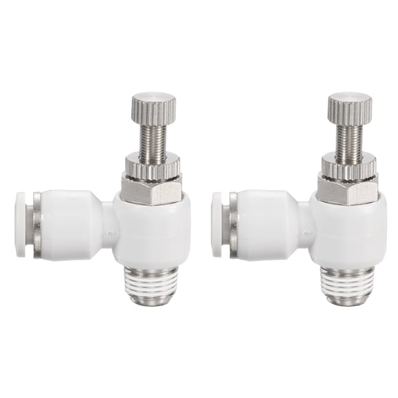Uxcell 2pcs SL6-NPT1/8 Air Flow Control Valve Push to Connect Fitting 1/4 Inch OD 1/8 Inch NPT 90 Degree Elbow Air Hose Control Valve Fitting Push Lock, White