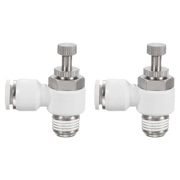 Uxcell 2pcs SL8-NPT1/4 Air Flow Control Valve Push to Connect Fitting 1/4 Inch OD 1/8 Inch NPT 90 Degree Elbow Air Hose Control Valve Fitting Push Lock, White