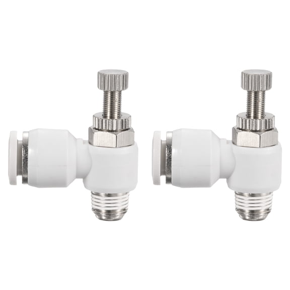 Uxcell 2pcs SL8-NPT1/8 Air Flow Control Valve Push to Connect Fitting 1/4 Inch OD 1/8 Inch NPT 90 Degree Elbow Air Hose Control Valve Fitting Push Lock, White