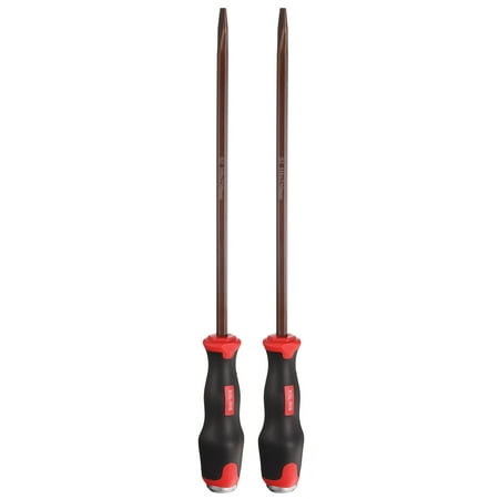 Uxcell 2pcs SL9 Flat Head Screwdriver 14.96" Magnetic Screwdrivers 5.12" Heat-Treated S2 Alloy Steel with Ergonomic Handle for DIY Repairing, Red Brown