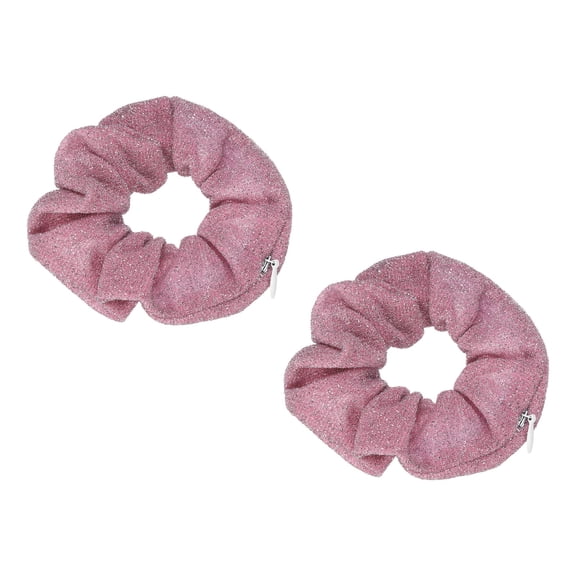 Uxcell 2pcs Scrunchies with Pocket Zipper (2 Inch) - Bling Scrunchie Hair Ties & Elastic Hair Bands, for Girls Women Ponytail Accessories Holder Coins Keys, Pink