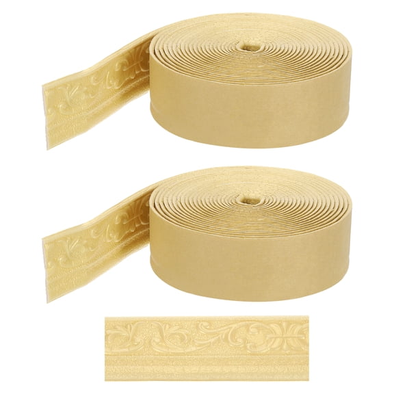 Uxcell 2pcs Self-Adhesive 3D Wall Edging 362"x3.1" Flexible Peel and Stick Molding Trim for Wall Mirror Door Wardrobe Gap Sealing, Gold Tone