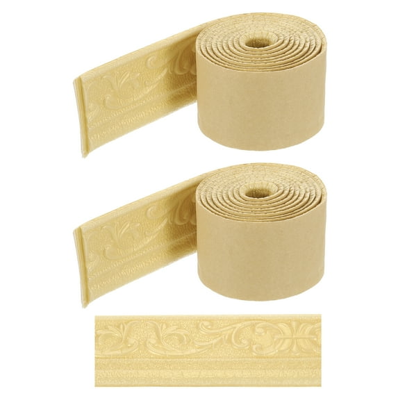 Uxcell 2pcs Self-Adhesive 3D Wall Edging 90"x3.1" Flexible Peel and Stick Molding Trim for Wall Mirror Door Wardrobe Gap Sealing, Gold Tone