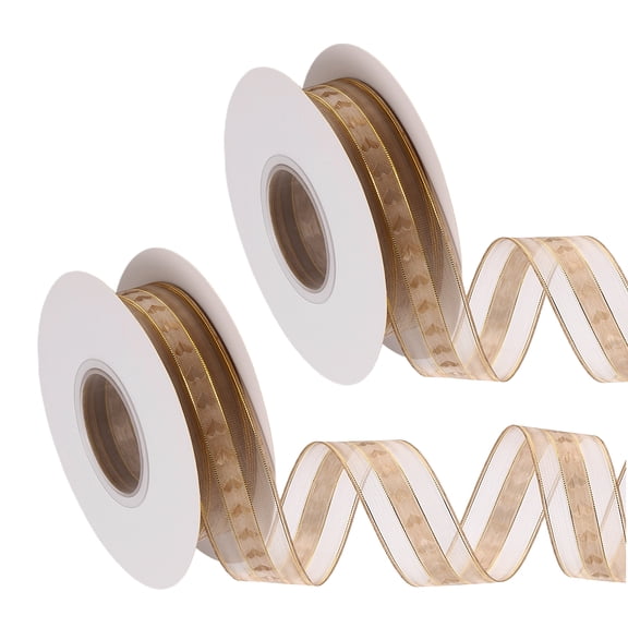 Uxcell 2pcs Sheer Organza Ribbon (1 Inch x 25 Yards) - Love Heart with Chiffon Yarn Silk Ribbon Edge, for Gift Wrapping Wedding Birthday Bouquet Crafts DIY Decor, Light Brown