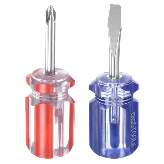 Uxcell 2pcs Short Screwdrivers Set PH2 Phillips SL6 Flat Head Stubby Magnetic CR-V Screwdrivers Pocket Tip Slotted