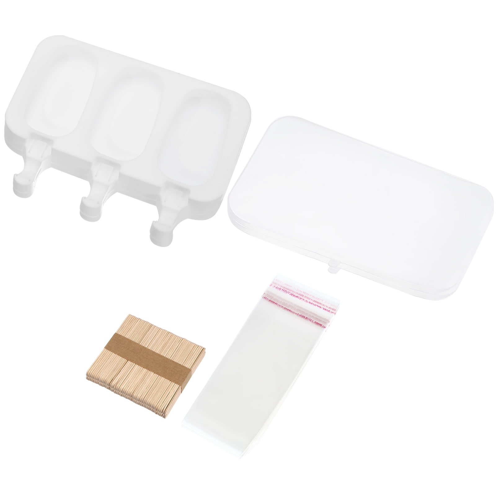 White Silicone Ice Pops Molds with Wooden Sticks