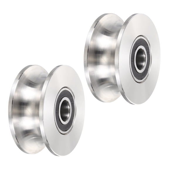 Uxcell 2pcs Sliding Gate Rollers 2.68" 201 Stainless Steel U Groove Slide Wheel Solid Double Bearing Pipe Track Roller 3000 lbs Capacity for Gate Barn Door Track, Silver