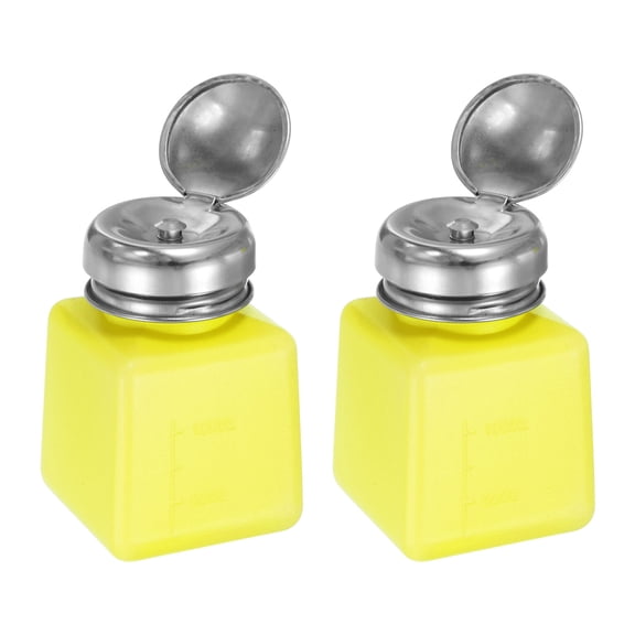 Uxcell 2pcs Solvent Alcohol Dispenser 100ml(3.4oz) Push Down Liquid Dispenser Pump Bottle Stainless Steel Lid, Yellow