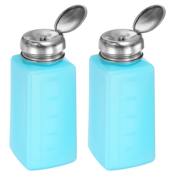 Uxcell 2pcs Solvent Alcohol Dispenser 250ml(8.5oz) Push Down Liquid Dispenser Pump Bottle Stainless Steel Lid, Blue