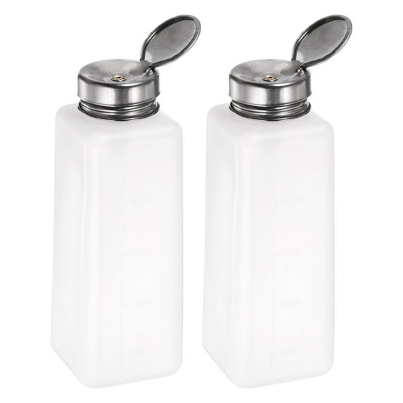 Uxcell 2Pcs Solvent Alcohol Dispensers 500ml(16.91oz) Push Down Liquid Dispenser Pump w Stainless Steel Lid, White