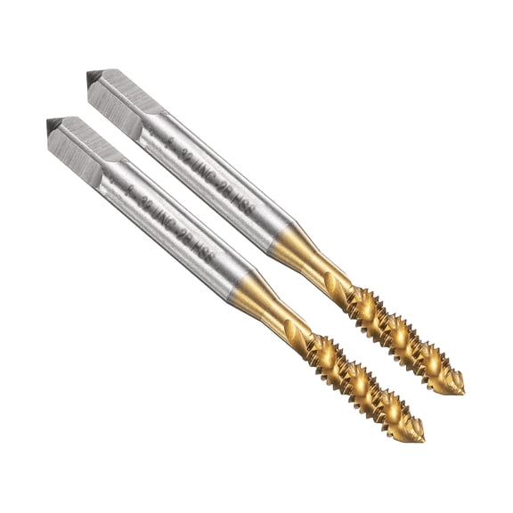 Uxcell 2pcs Spiral Flute Thread Tap 8-32 UNC Machine Taps HSS6542 Titanium Coated