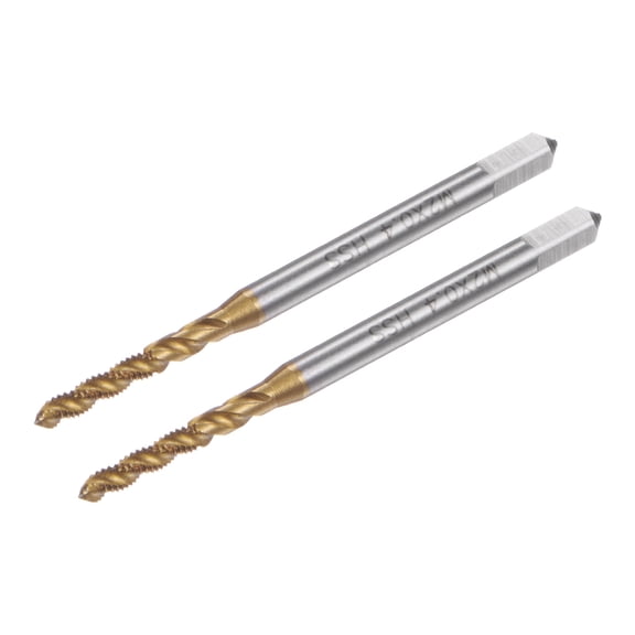 Uxcell 2pcs Spiral Flute Thread Tap Metric M2 x 0.4 H2 Titanium Coated Screw Threading Tapping Tools