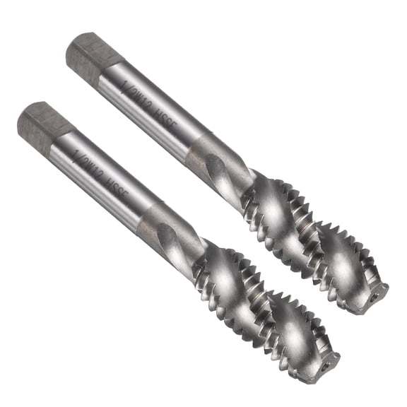 Uxcell 2pcs Spiral Flute Thread Taps 1/2-12 BSW H2 Machine Threading Tap Bit, Uncoated Screw Tapping Repair Tool, M35 Cobalt High-Speed Steel (M35 HSS-CO)