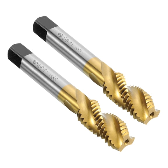 Uxcell 2pcs Spiral Flute Thread Taps 5/8-11 UNC Titanium Coated Screw Threading Tapping Tools