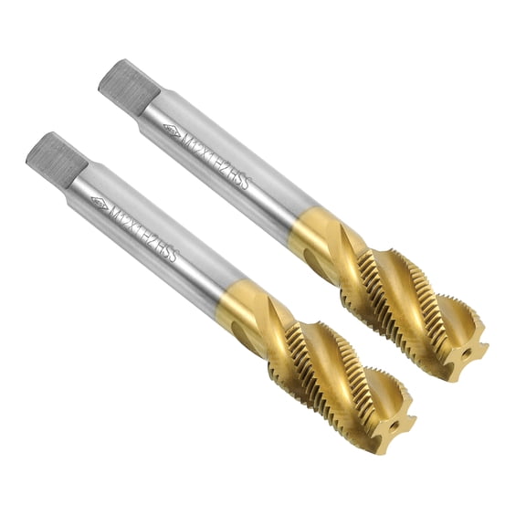 Uxcell 2pcs Spiral Flute Thread Taps M12 x 1 Titanium Coated Screw Threading Tapping Tools