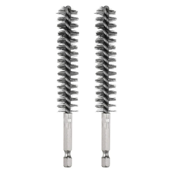 Uxcell 2pcs Stainless Steel Bore Brush 15mm Dia Cleaning Wire Brush with Handle 1/4 Inch Hex Shank for Tubes