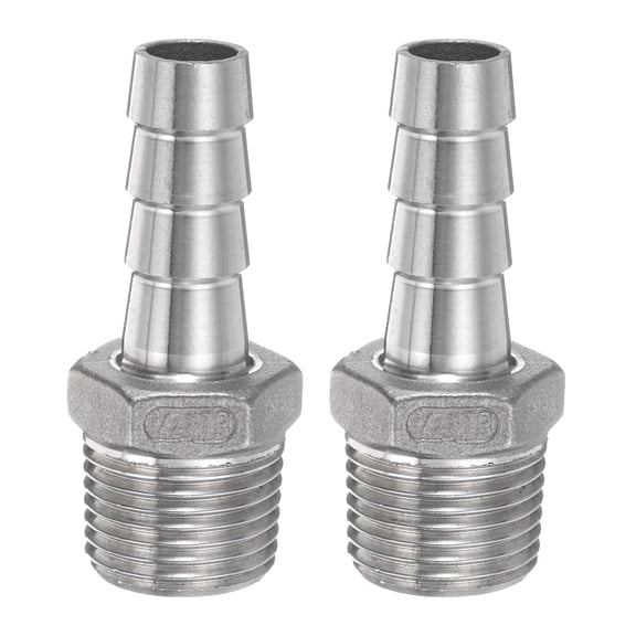 Uxcell 2pcs Stainless Steel Hose Barb Fitting 13mm Barbed x G 1/2" Male Pipe Fitting