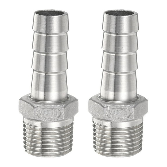 Uxcell 2pcs Stainless Steel Hose Barb Fitting 15mm Barbed x G 1/2" Male Pipe Fitting