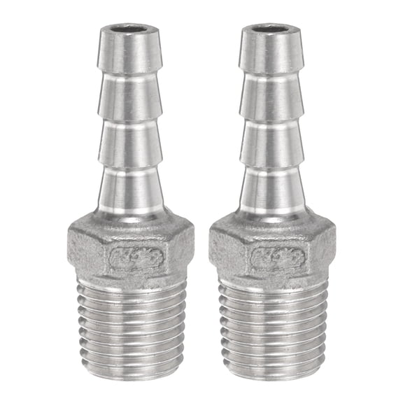 Uxcell 2pcs Stainless Steel Hose Barb Fitting 8mm Barbed x G 1/4" Male Pipe Fitting