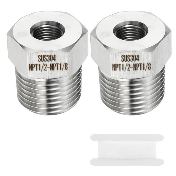 Uxcell 2pcs Stainless Steel Pipe Fitting 1/8" NPT Female x 1/2" NPT Male Reducer Hex Bushing Pipe Adapter Fittings Reducing Cast Pipe Connector for Water Oil Gas Tub