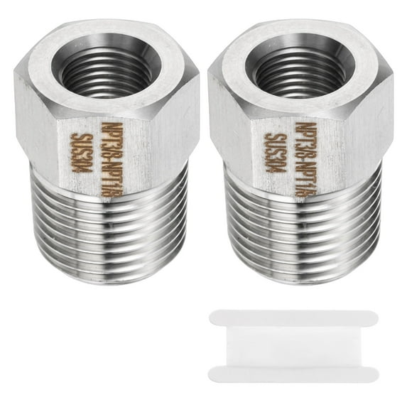 Uxcell 2pcs Stainless Steel Pipe Fitting 1/8" NPT Female x 3/8" NPT Male Reducer Hex Bushing Pipe Adapter Fittings Reducing Cast Pipe Connector for Water Oil Gas Tub