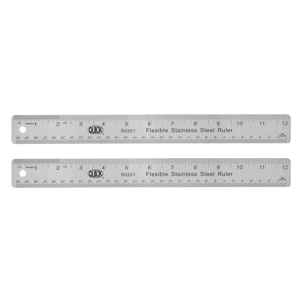 Uxcell 2pcs Stainless Steel Rulers with Non-Skid Backing 30cm/12