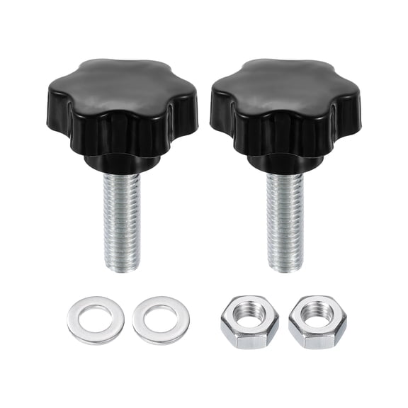 Uxcell 2pcs Star Clamping Knobs with Nuts Washers M12 x 40mm Zinc Plated Steel Stud 48mm 6-Star Head Threaded Stud Hand Knobs