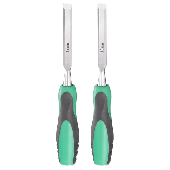 Uxcell 2pcs Steel Wood Chisel 1/2" Wide Blade Wood Working Flat Tip Chisel Woodworking Hand Tool with Plastic Non-Slip Handle for Carpentry Carving DIY Projects, Green-Black