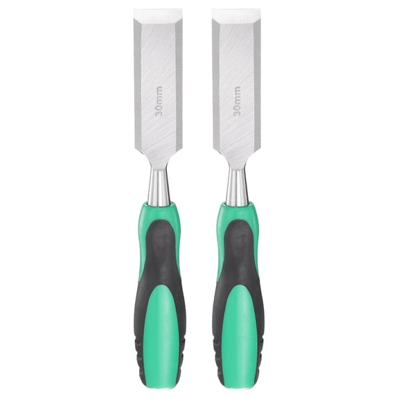 Uxcell 2pcs Steel Wood Chisel 1-3/16" Wide Blade Wood Working Flat Tip Chisel Woodworking Hand Tool with Plastic Non-Slip Handle for Carpentry Carving DIY Projects, Green-Black