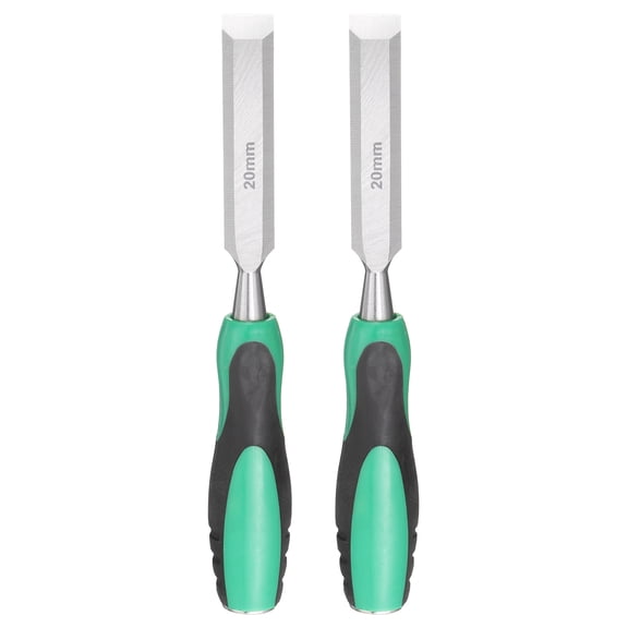 Uxcell 2pcs Steel Wood Chisel 13/16" Wide Blade Wood Working Flat Tip Chisel Woodworking Hand Tool with Plastic Non-Slip Handle for Carpentry Carving DIY Projects, Green-Black