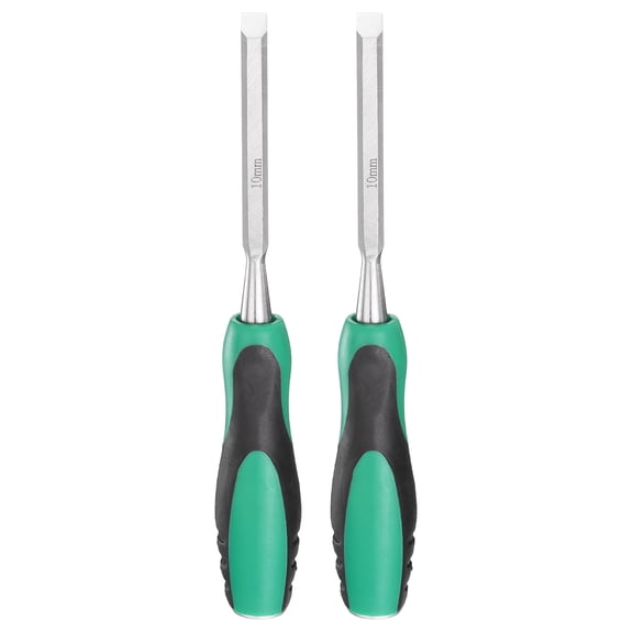 Uxcell 2pcs Steel Wood Chisel 3/8" Wide Blade Wood Working Flat Tip Chisel Woodworking Hand Tool with Plastic Non-Slip Handle for Carpentry Carving DIY Projects, Green-Black