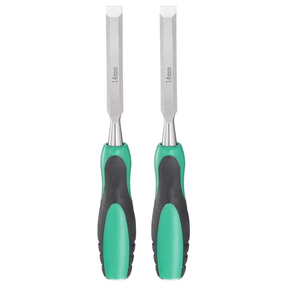 Uxcell 2pcs Steel Wood Chisel 9/16" Wide Blade Wood Working Flat Tip Chisel Woodworking Hand Tool with Plastic Non-Slip Handle for Carpentry Carving DIY Projects, Green-Black