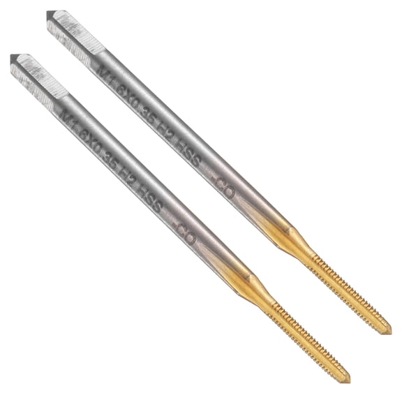 Uxcell 2pcs Straight Flute Thread Tap, M1.6 x 0.35 Metric Titanium Coated Screw Threading Tapping Tool Machine Taps, HSS-6542