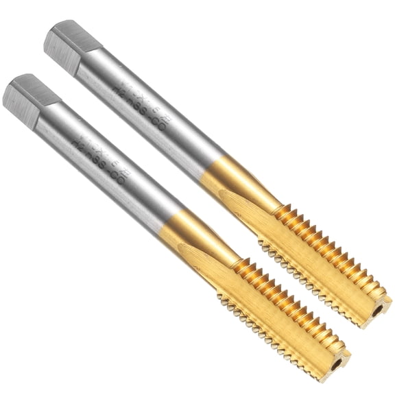 Uxcell 2pcs Straight Flute Thread Tap, M10 x 1.5 Left Hand Metric Titanium Coated Screw Threading Tapping Tool Machine Taps, M35 HSS-CO